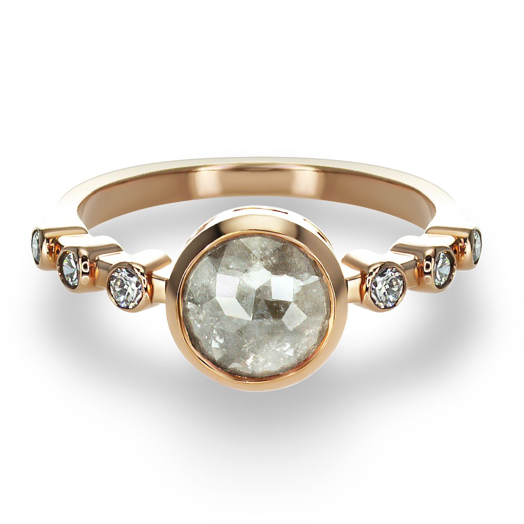 Rose Cut Diamond Bezel Engagement Ring 14k Rose Gold Fancy Gray 1.42 Tcw
